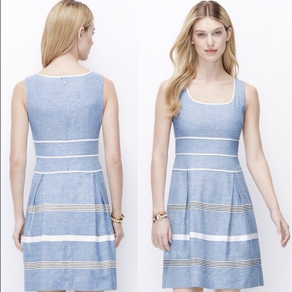 New NWT ANN TAYLOR Blue Textured Stripe Flare Sheath Dress SZ 8